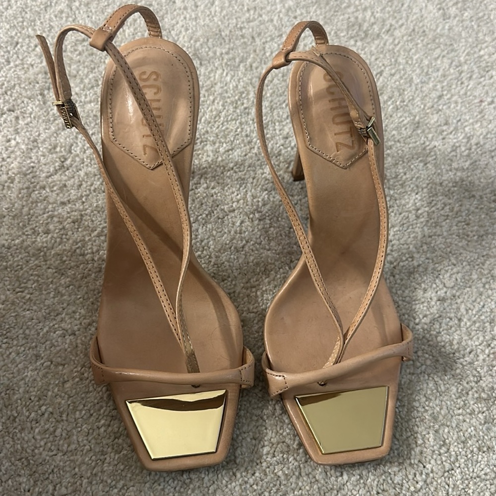SCHUTZ Tan Strappy Lace-Up Stiletto Sandals - Picture 7 of 7